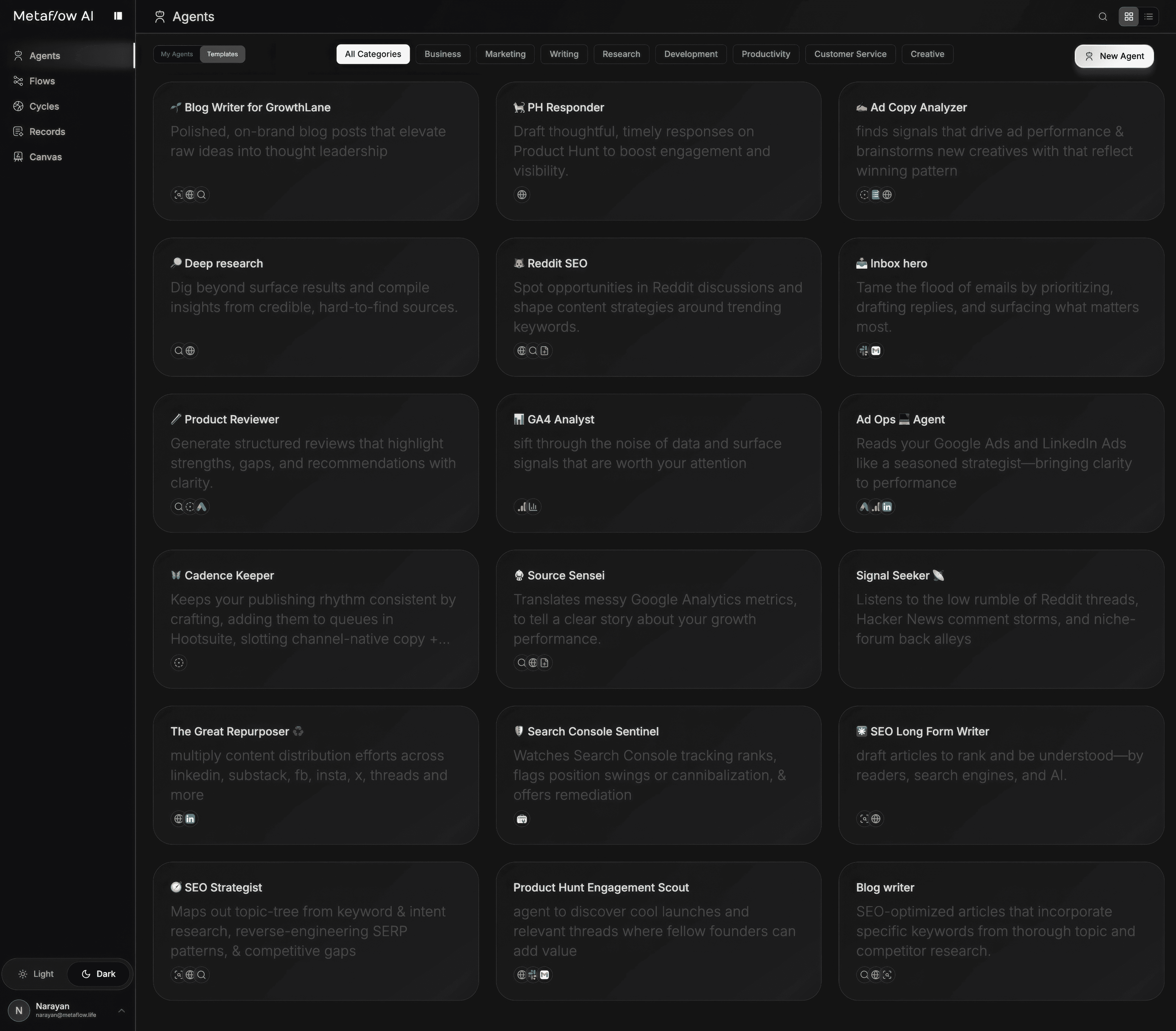 Metaflow agent templates dashboard