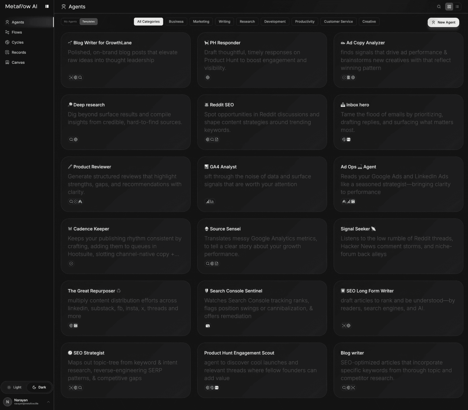 Metaflow agent templates dashboard